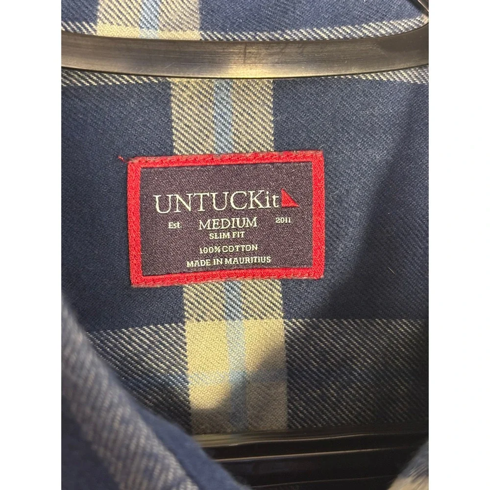 UNTUCKit Mens Slim Fit Plaid Button Down Shirt Blue White Cotton Medium 0211 - Picture 2 of 4